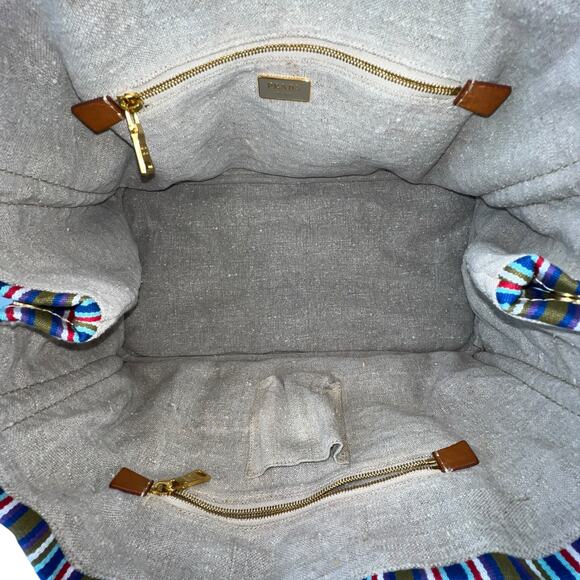 Prada Striped Canapa Tote Bag - Picture 7 of 9